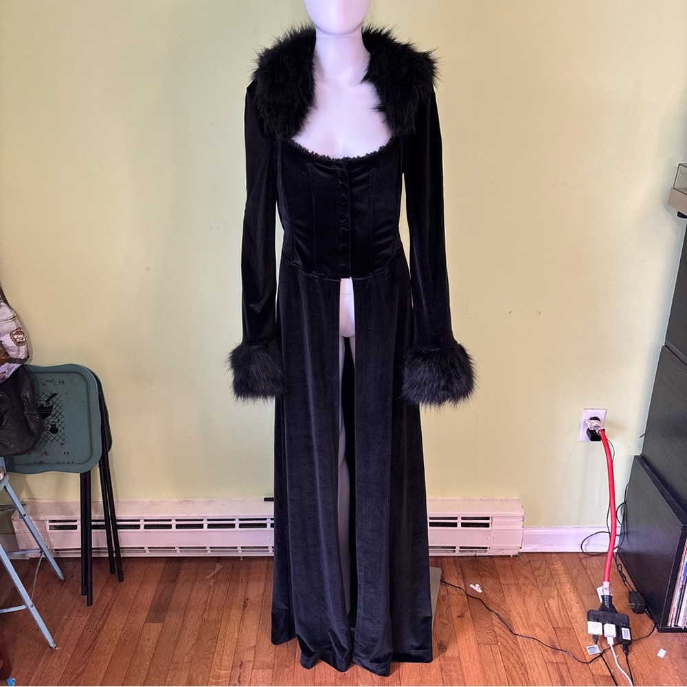 Elegant Black Faux Fur Trimmed Women's Coat Fits Size L